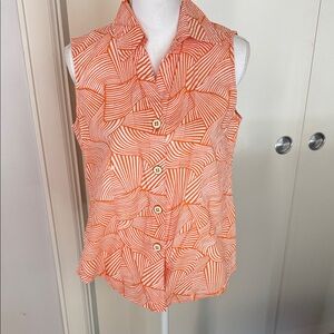 Sleeveless Orange Printed Button-Down Women's Shirt